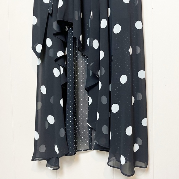 Eliza J NWT Black Polka Dot Midi Dress 8 high low wrap long sleeve flowy V neck - Picture 5 of 13